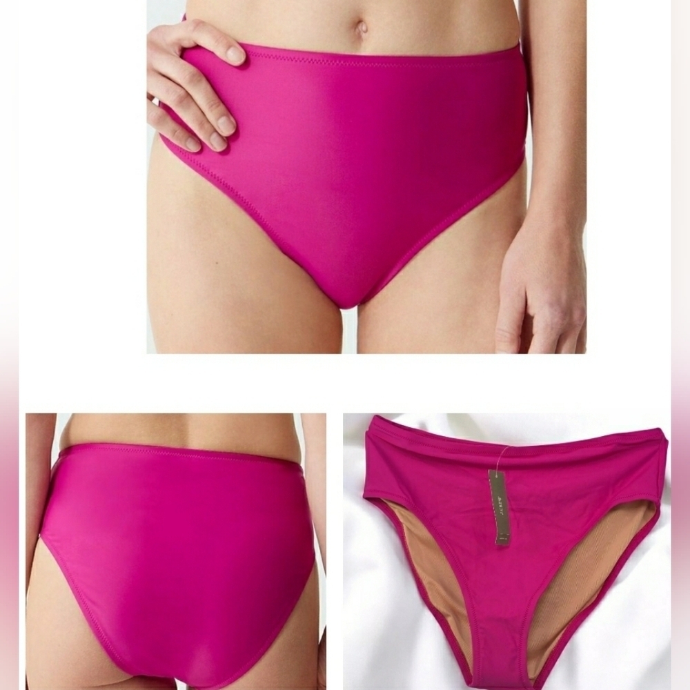 Retro High Waist 90s Full Coverage Resort Bikini Bottom Radiant Fuchsia Pink New